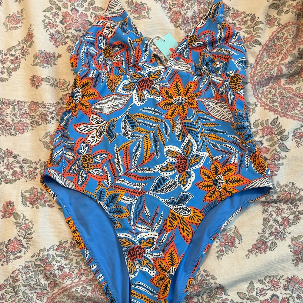 Marine Layer Blue and Orange Floral One Piece Swimsuit
